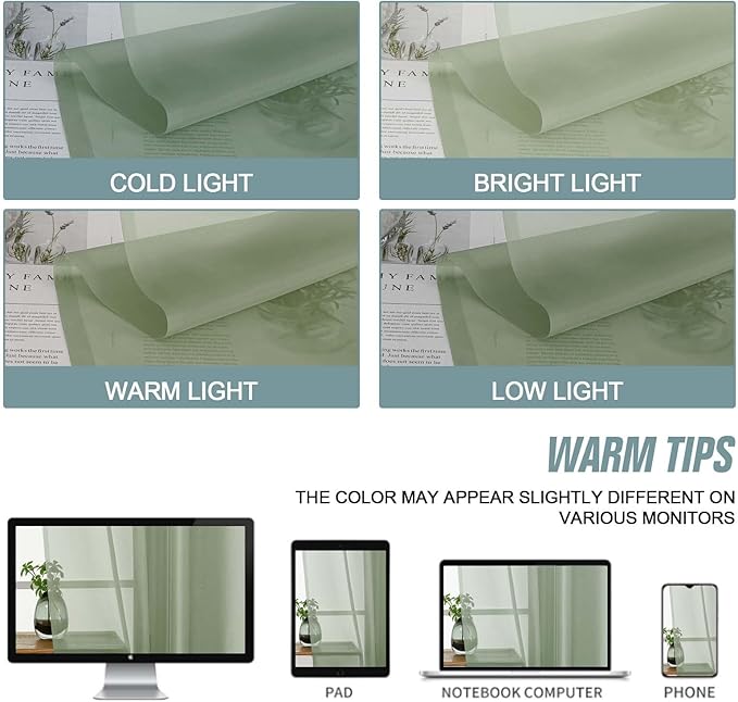 Sage Green Window Sheer Curtains 54 inch Length, Soft Airy Light Filtering Sheer Curtain 2 Panels Set, Dual Rod Pocket Gauze Drapes for Living Room Bedroom, 2x42Wx54L Inches