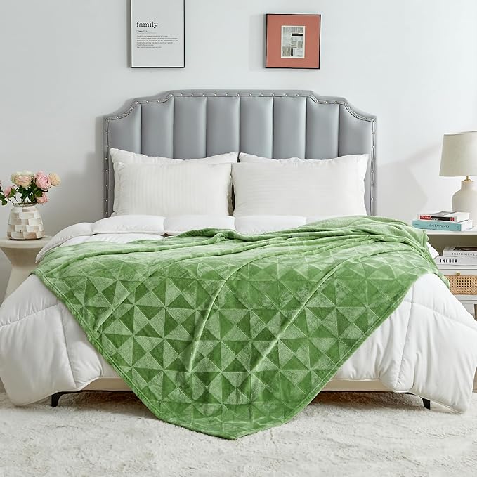 SOCHOW Triangle Textured Flannel Fleece Throw Blanket, Super Soft Lightweight Cozy Warm Plush Blanket for Bed Couch Sofa, 60 x 80 Inches, Sage Green