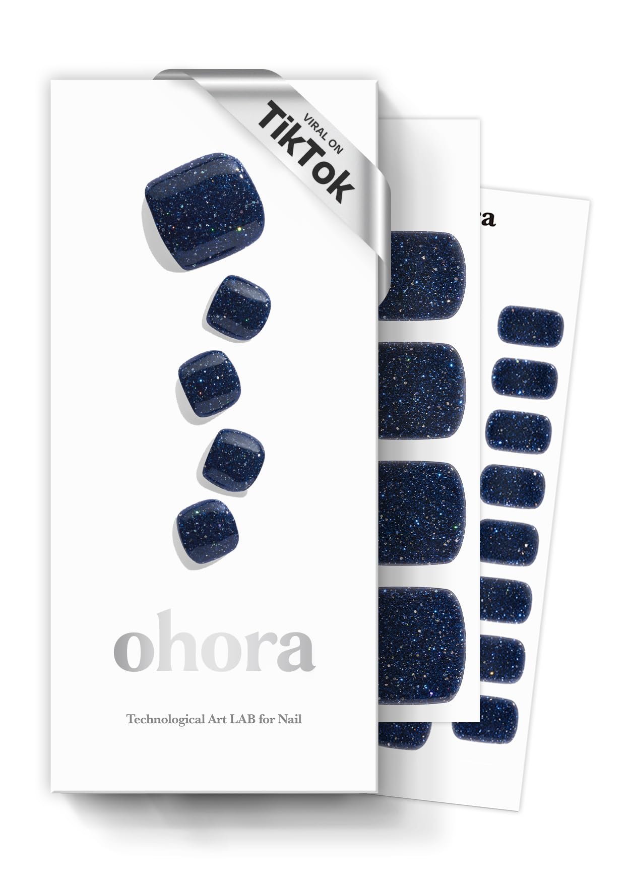 ohora Semi Cured Gel Pedi Strips (P Starry Night) - Red, Solid, Works with Any UV/LED Nail Lamps, Salon-Quality, Long Lasting, Easy to Apply & Remove - Includes 2 Prep Pads, Nail File & Wooden Stick