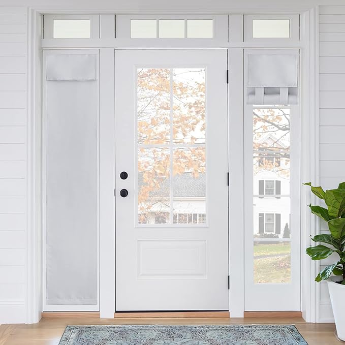 RYB HOME Blackout French Door Curtain - Privacy Thermal Insulated Window Shades for Patio Kitchen Front Entry Back Door Glass Window, Self Adhesive No Drill, 1 Panel, 12" W x 72" L, Greyish White