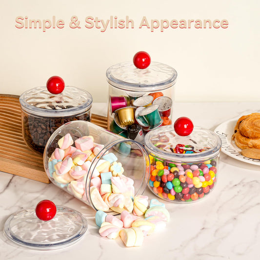 2 Pack Candy Jars with Lids - 47 & 30 OZ Clear Plastic Cookie Storage Containers Airtight Apothecary Canisters for Kitchen Home Decorative Pantry Office Party Organize Sugar Tea Coffee Snacks