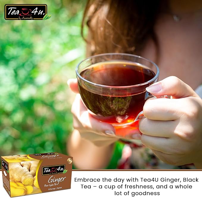 Tea4U Flavored Black Ceylon TeaBags (Ginger) - Ideal Quality from Sri Lanka's Finest Leaves and Expertly Blended - 25 Count