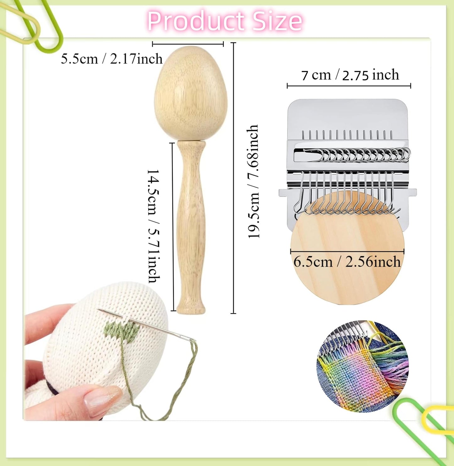 Darning Egg, Mini Darning Loom, Darning Egg Weaving Tool Set with Small Weaving Loom Kit with 14 Pcs Large Eye Needles 50 Colors Darning Thread for DIY Handicraft Home Sewing Care