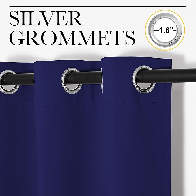 NICETOWN Window Drapes Long Curtains - Living Room Panels Grommet Top Window Treatment for Hall & Guest Room (Navy Blue, 42 inches Wide x 90 inches Long, 2 Pieces)