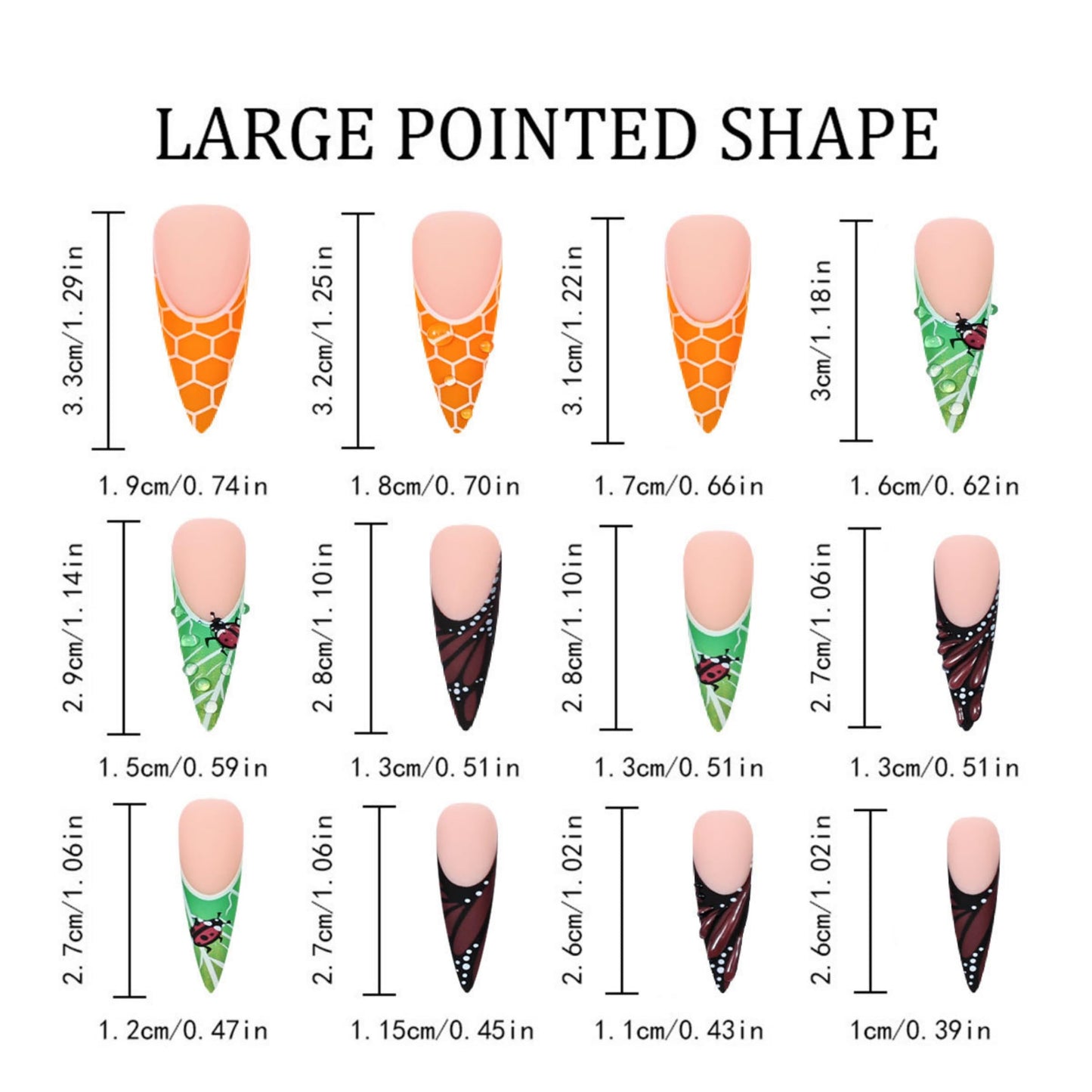 Long Press on Nails Stiletto Fake Nails Green Acrylic Nail Press ons Seeneey Brown Butterfly Designs Stick on Nail for Women 24pcs