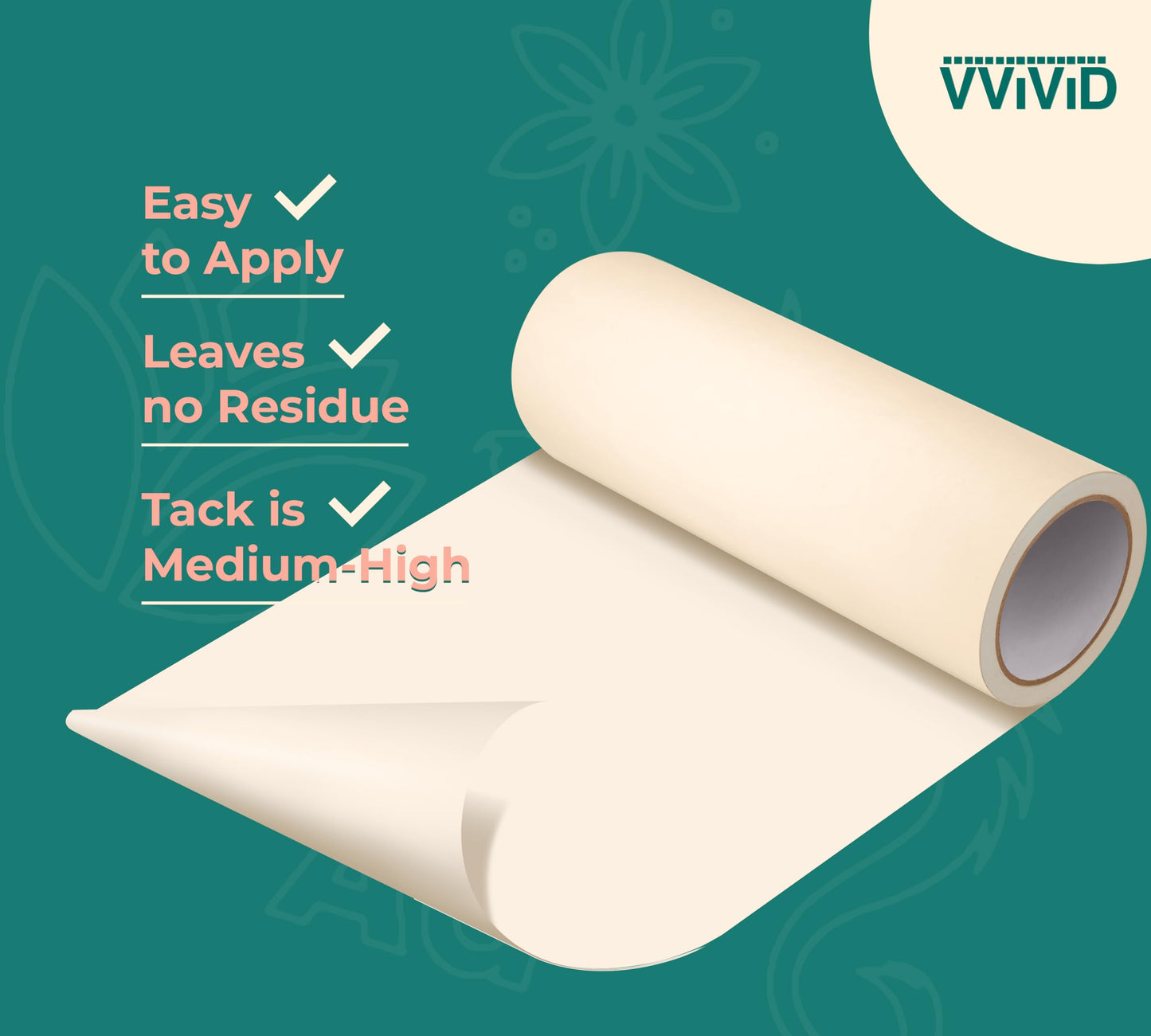 VViViD Premium Direct-Apply Medium Tack Transfer Tape for Crafting Vinyl, 12” x 100’ Easy-Apply Paper for Cricut, Sillhouette, Decals and Lettering