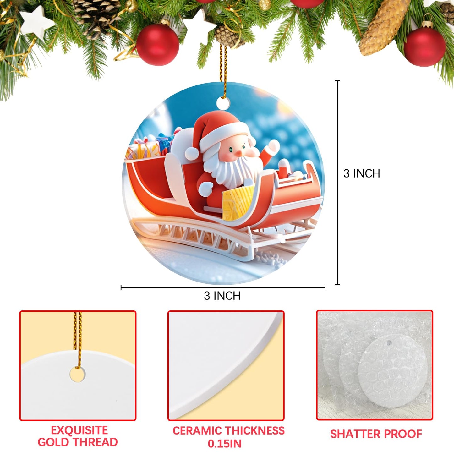 50 Pack Ceramic Sublimation Ornament Blank 3 inch Round Crafting DIY Personalized Printed Christmas Home Bulk White Porcelain Xmas Tree Crafts Decor