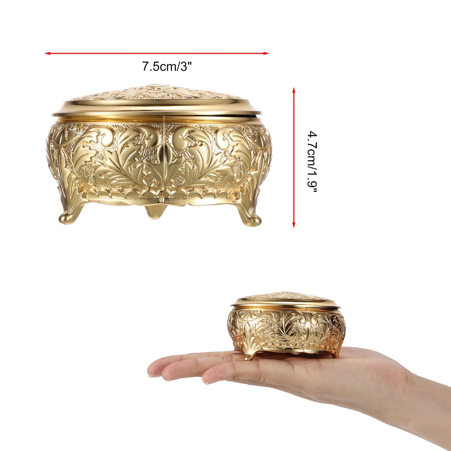 Hipiwe Vintage Metal Jewelry Box Different Shape- Small Antique Ring Earrings Necklace Storage Organizer Case Metal Treasure Chest Trinket Keepsake Gift Box