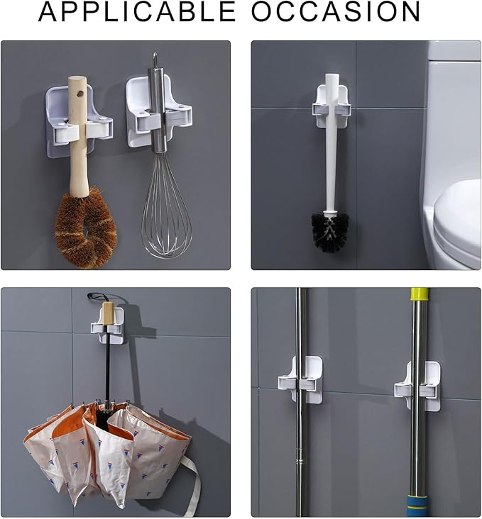 4Pcs Mop and Broom Hanger No Drilling Mops Grippers Wall Mounted Shelf for Brooms Practical Strong Grips Hanger Holder