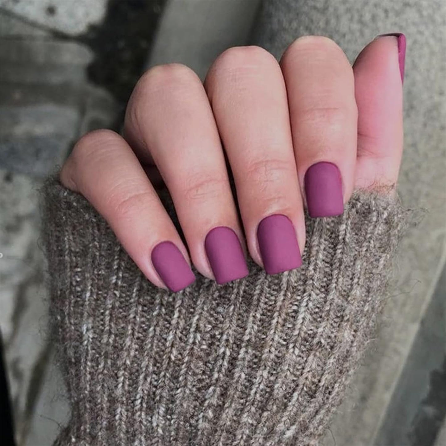 Matte Pulm Press on Nails Short Square Fake Nails Short Square Nails Press ons, Soft Gel Acrylic Glue on Nails Stick on for Women Thick Solid Color 24pcs