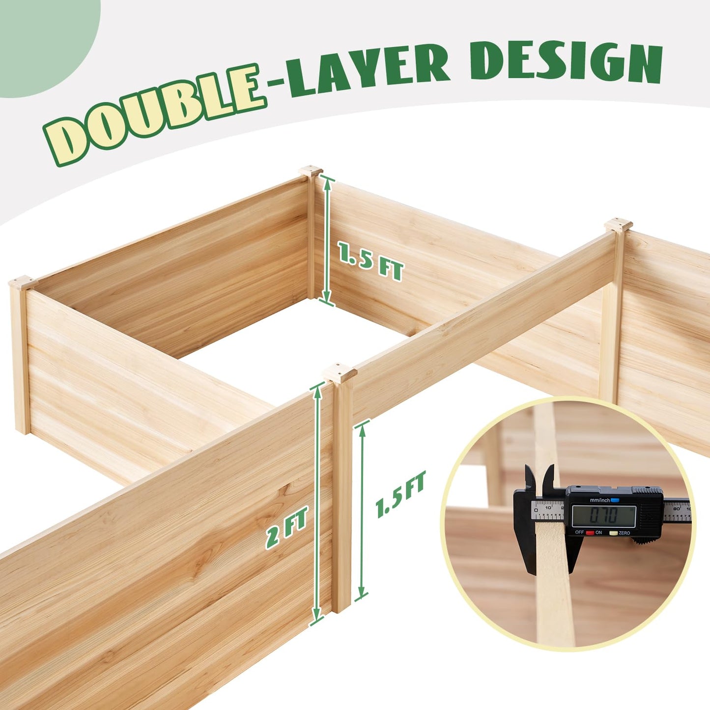 SPECRAFT H-Shaped Raised Garden Bed, 12x12x2 ft, Double-Layer Wooden Planter Box for Outdoor Patio Garden，180 cu. ft Capacity