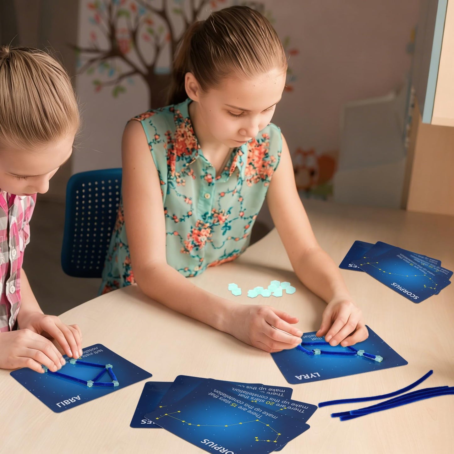 Jenaai Constellation Map Craft Kit with 24pcs Constellation Note Cards 120pcs Pipe Cleaners 1 Pack of Glow in the Dark Five Pointed Star Shaped Plastic Beads for Fun Crafting DIY Supplies