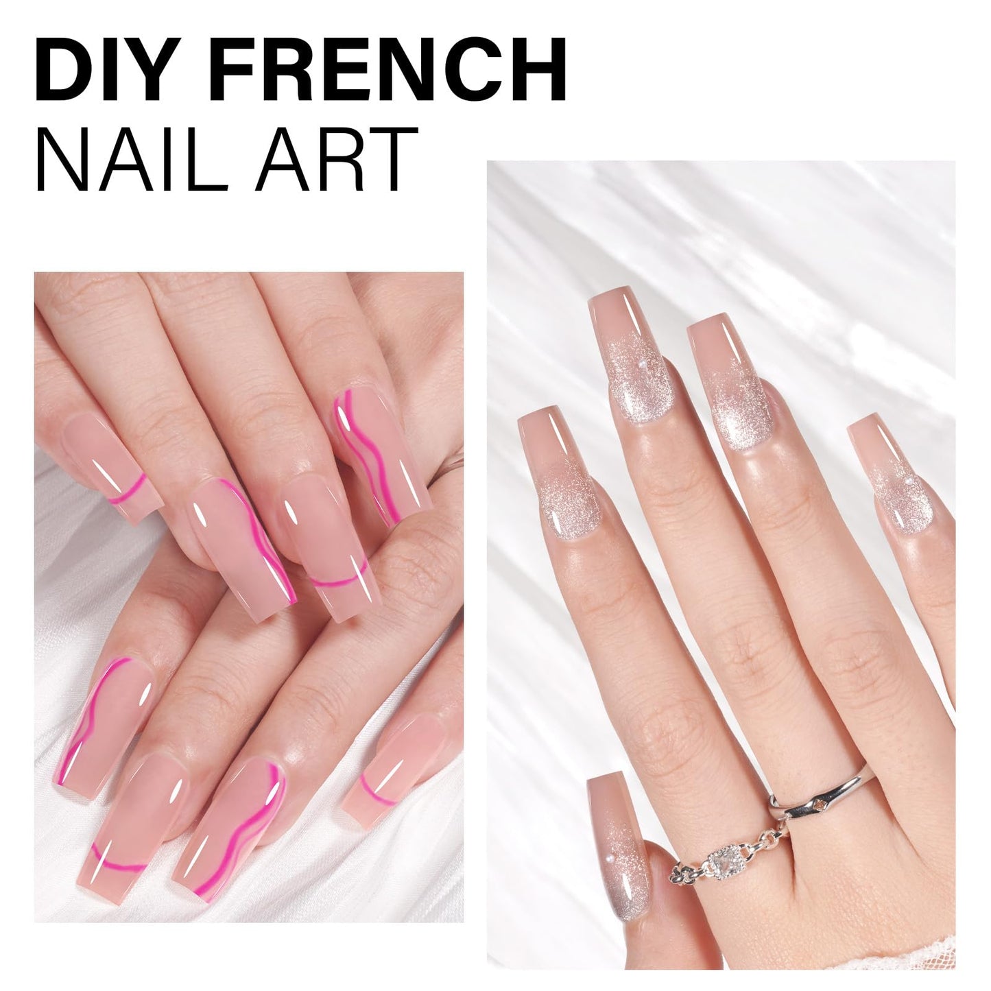 AILLSA Press on Nails Medium Square 140 PCS Fake Nails 4 in 1 Medium Glossy Nude Nails Press Ons, Long Lasting Pre-Shaped Gel Nails Natural False Nail for Nail Art DIY Women