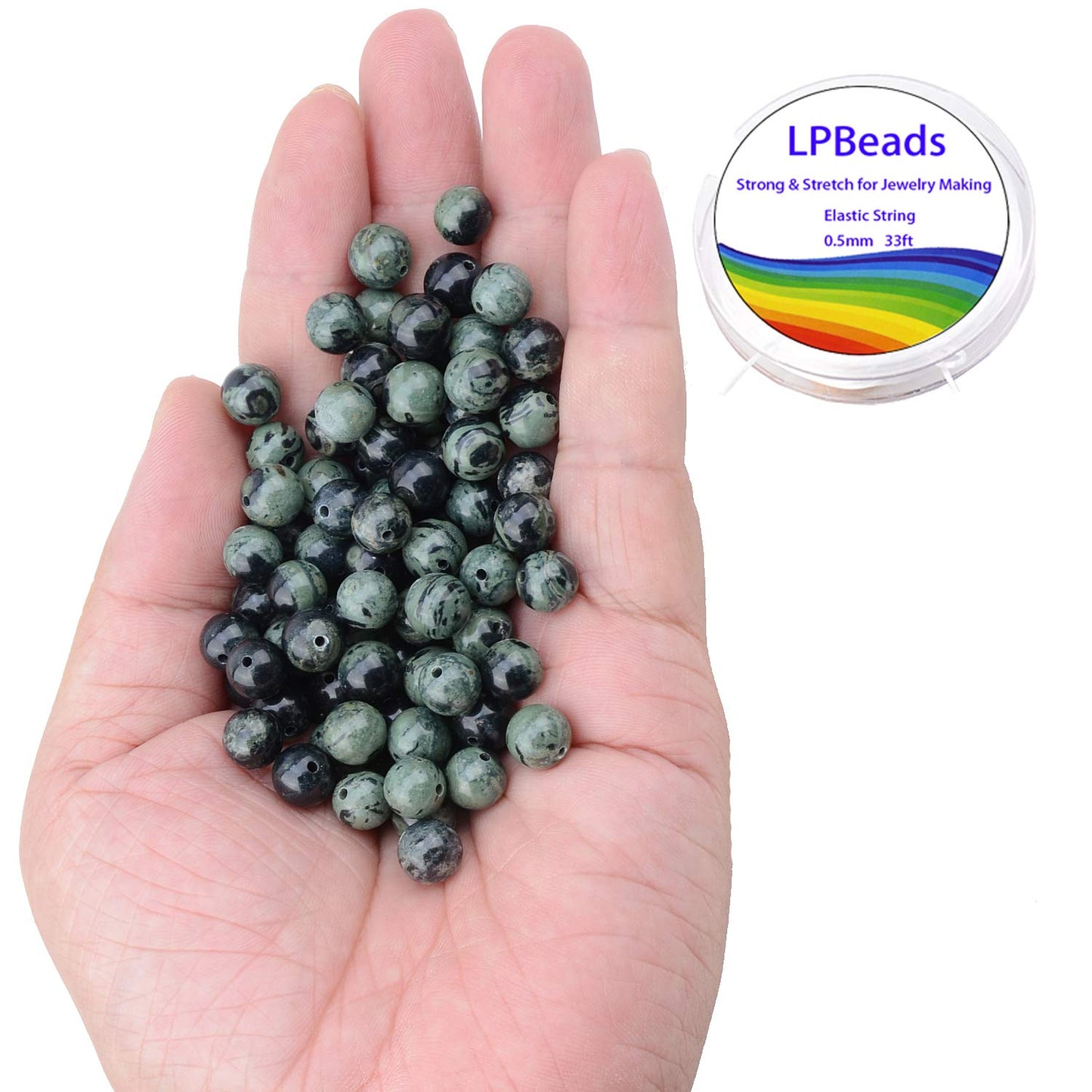 LPBeads 100PCS 8mm Natural Kambaba Beads Gemstone Round Loose Beads for Jewelry Making with Crystal Stretch Cord
