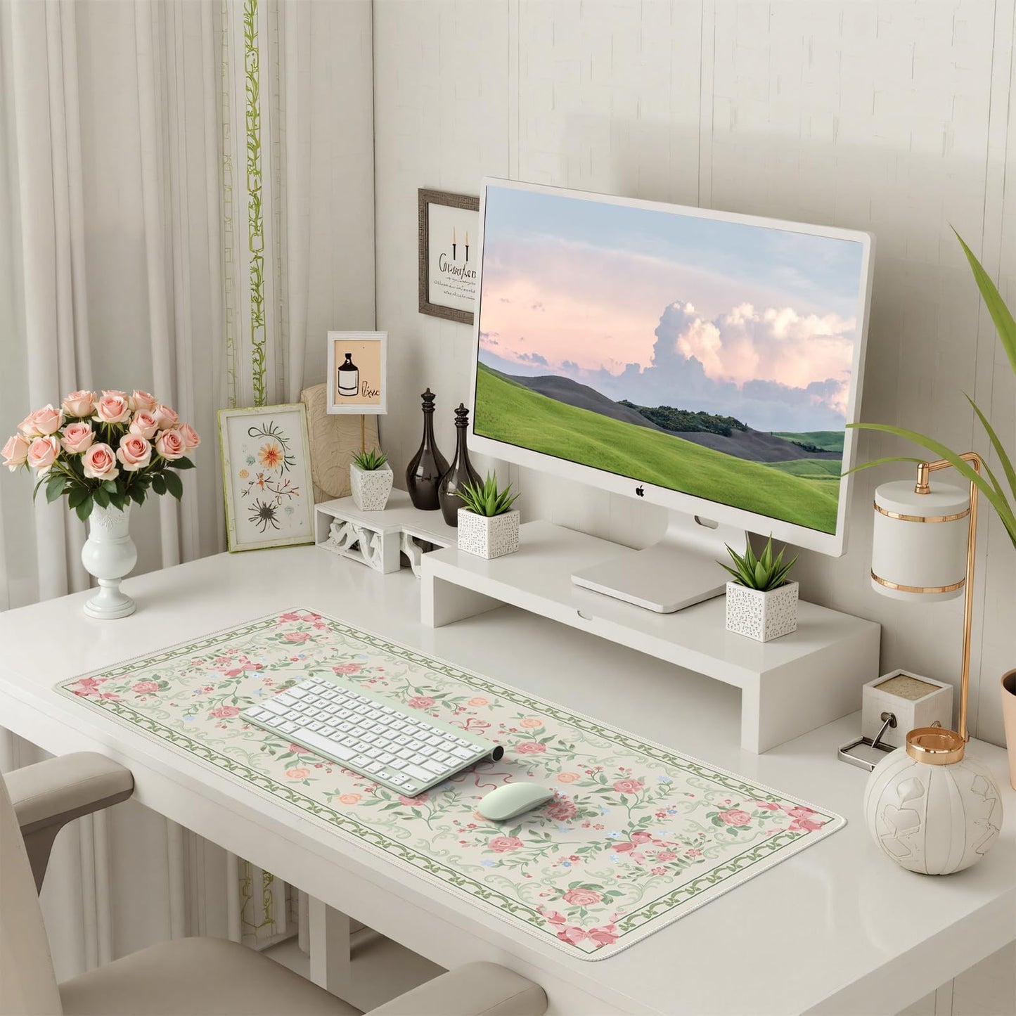 iCasso Green Desk Mat,Cute Desk Pad for Keyboard and Mouse,Anti-Slip Large Gaming Computer Mat XXL,Soft Lycra Surface Laptop Pad Women,Aesthetic Girly Desk Cover Protector for Home Office