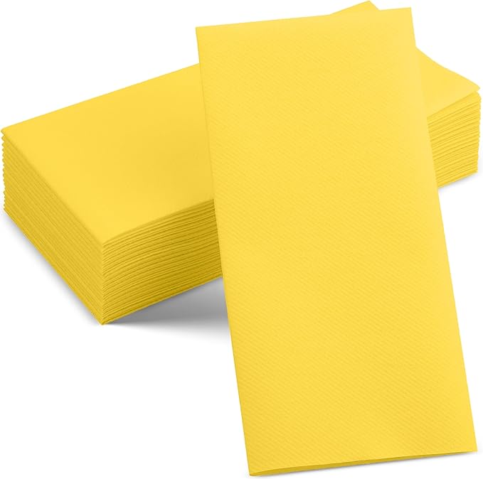Linen-Feel Ywllow Paper Napkins - Decortive Cloth-Like Disposable Dinner Napkins - Soft And Absorbent Napkins for Thanksgiving, Party, Wedding, Bathroom Or Any Occasion. (Pack of 100)