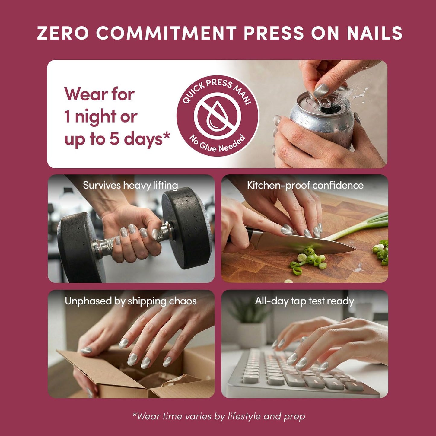 Glamnetic Quick Press Mani Bundle - No Glue Press On Nails, Just Peel and Stick | Nude Glazed, Sparkly Moss & Ocean Prism | Mess Free Salon Quality Stick On Nails | Oval & Almond Extra Short Nails