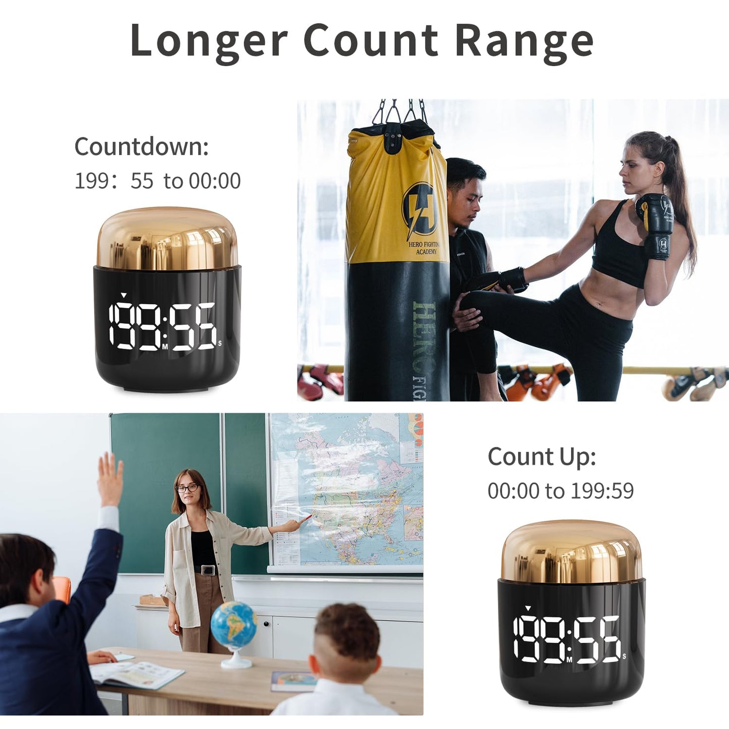 MeesMeek Digital Kitchen Timer,Countdown Countup Timer with Large LED Display Volume Adjustment,Timer for Cooking, Classroom Time for Kids and Teachers. (Gold)