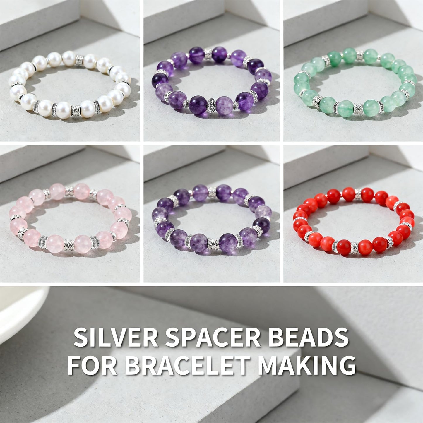600pcs Silver Spacer Beads for Jewelry Making- 5-8mm Metal Beads Spacer with Storage Box for Bracelets, Necklaces & DIY Crafts