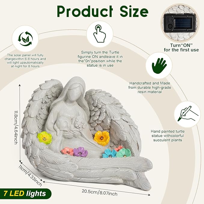 CNPOLOOK Solar Garden Decor - Memorial for Loss of Dog with Angel Statue, Solar Powered Outdoor Pet Memorial Stone & Dog Remembrance Gift for Backyard, Cemetery Handmade Eco-Resin, 7 LED Lights