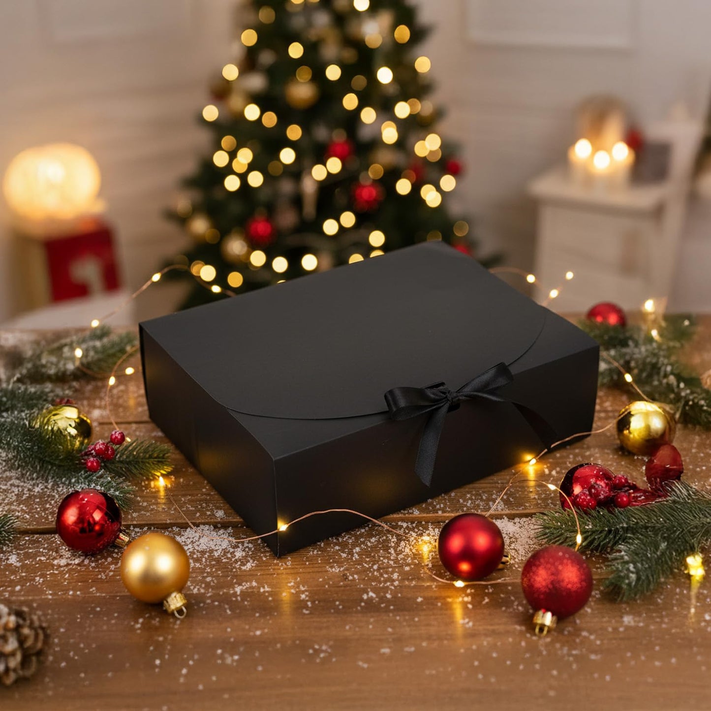 Xaajooio 12 Pack 10.6x7.8x3.1 Inch Black Gift Boxes with Lids, Bridesmaid Proposal Box, Luxury Gift Box with Ribbon for Wedding, Birthday, Christmas, Graduation, Party