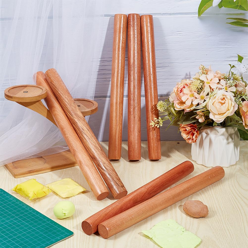 OLYCRAFT 10pcs Wood Rolling Pins 11.8 inch Clay Rolling Pins 1.1 inch Diameter Classic Wooden Rolling Pins Natural Wood Texture Rollers Wood Clay Roller for Clay Modeling Pottery Tools