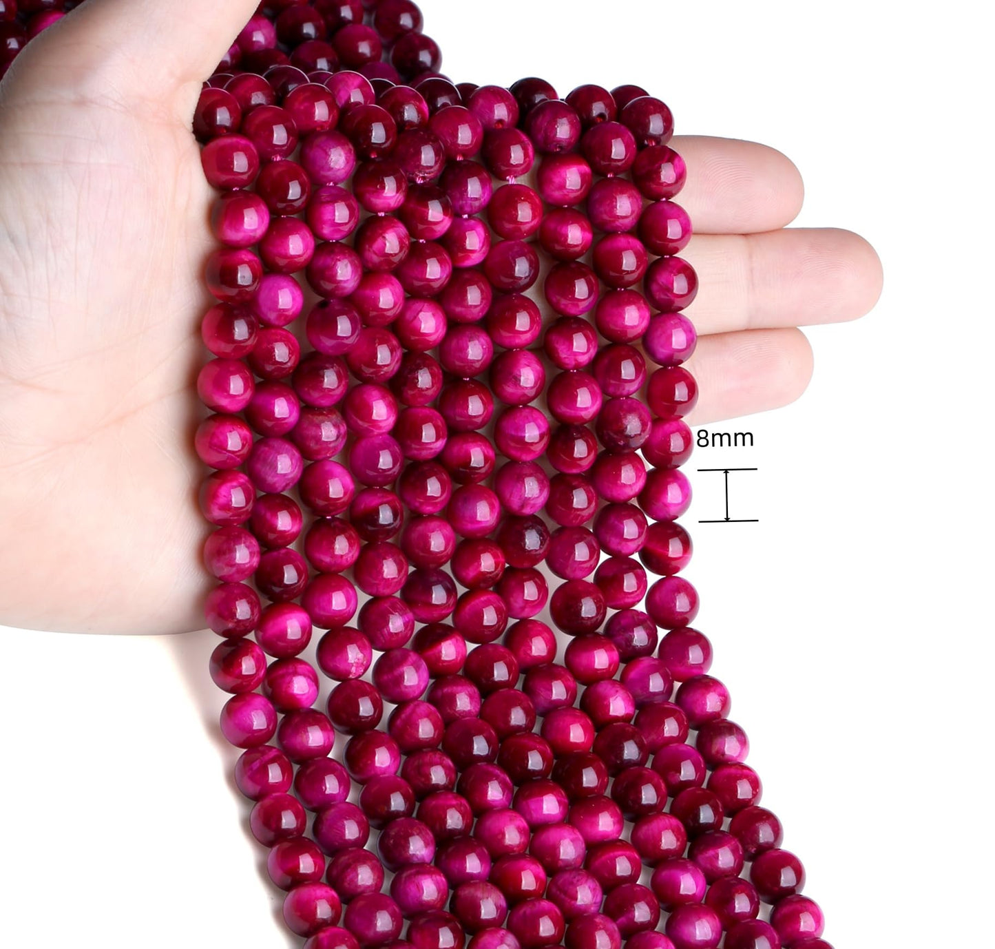 NUKAYAI Rose Pink Tiger Eye Beads 60Pcs Crystal Beads 8mm Round Stone Bead Smooth Loose Bead for Bracelet Necklace DIY Earrings Making