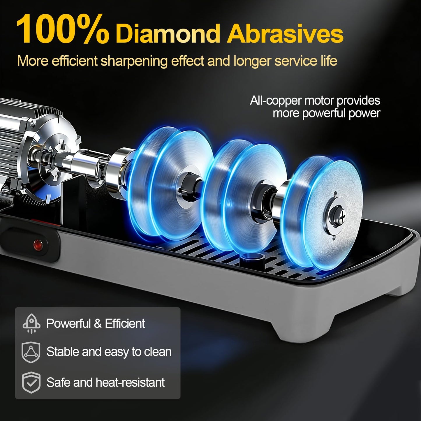 Electric Knife Sharpener for Kitchen – Professional 3-Stage 100% Diamond System with 20° Precision Angle, Fast Sharpening to Restore & Polish Chef Knives(Black)