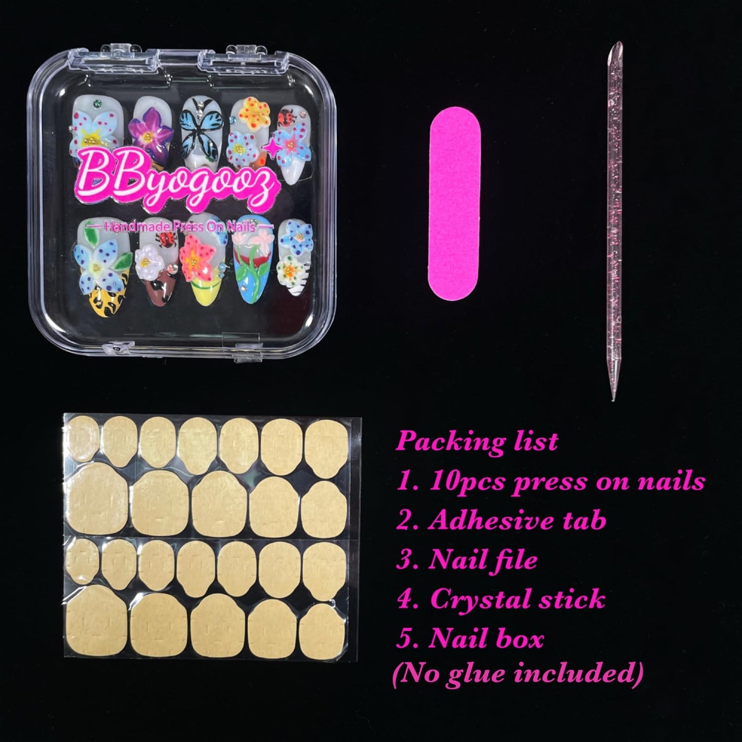 Handmade Press On Nails 3D Floral & Butterfly with Red Ladybug Fake Nails Medium Almond Acrylic Nail Tips Luxury Enchanted Garden Stick on False Nails Dreamy Nails (Garden, S)