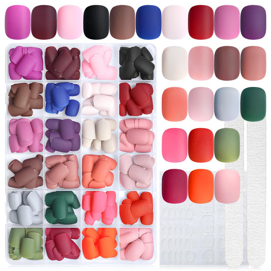 LoveOurHome 576pc Round Sqaure Press on Nails Short Fake Nail with Glue Tabs, XS Squoval Glue on Nails Press ons Nail Square Acrylic Nails Short False Nails Halloween Matte Artificial Fingernail