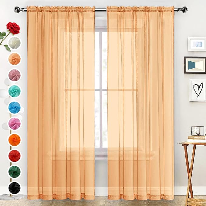SpaceDresser Sheer Voile Window Treatment Rod Pocket Curtain Panels for Kitchen Bedroom Living Room Drapes Sunlight Filtering Privacy Semi Home Decor Assorted (Beige, 52 W x 72 L)