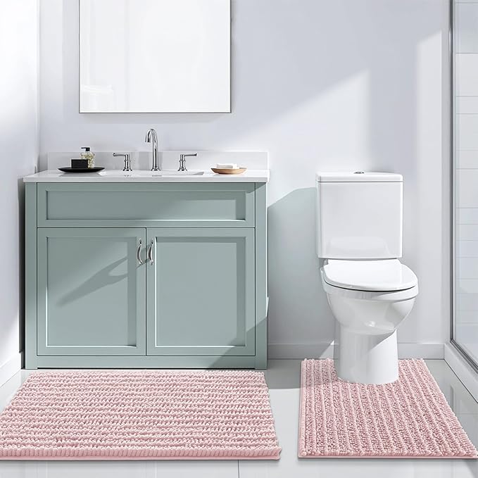 Arotive Luxury Chenille Bathroom Rug Mat, Extra Soft Thick Absorbent Shaggy Bath Rugs, Non-Slip Machine Wash Dry, Plush Bath Mats for Bathroom, Shower and Tub, 30x20, Dirty Pink