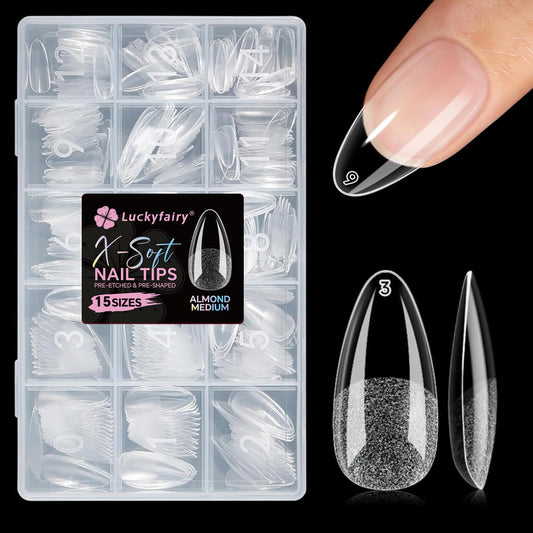 Luckyfairy Medium Almond Nail Tips, 270pcs 15 Sizes