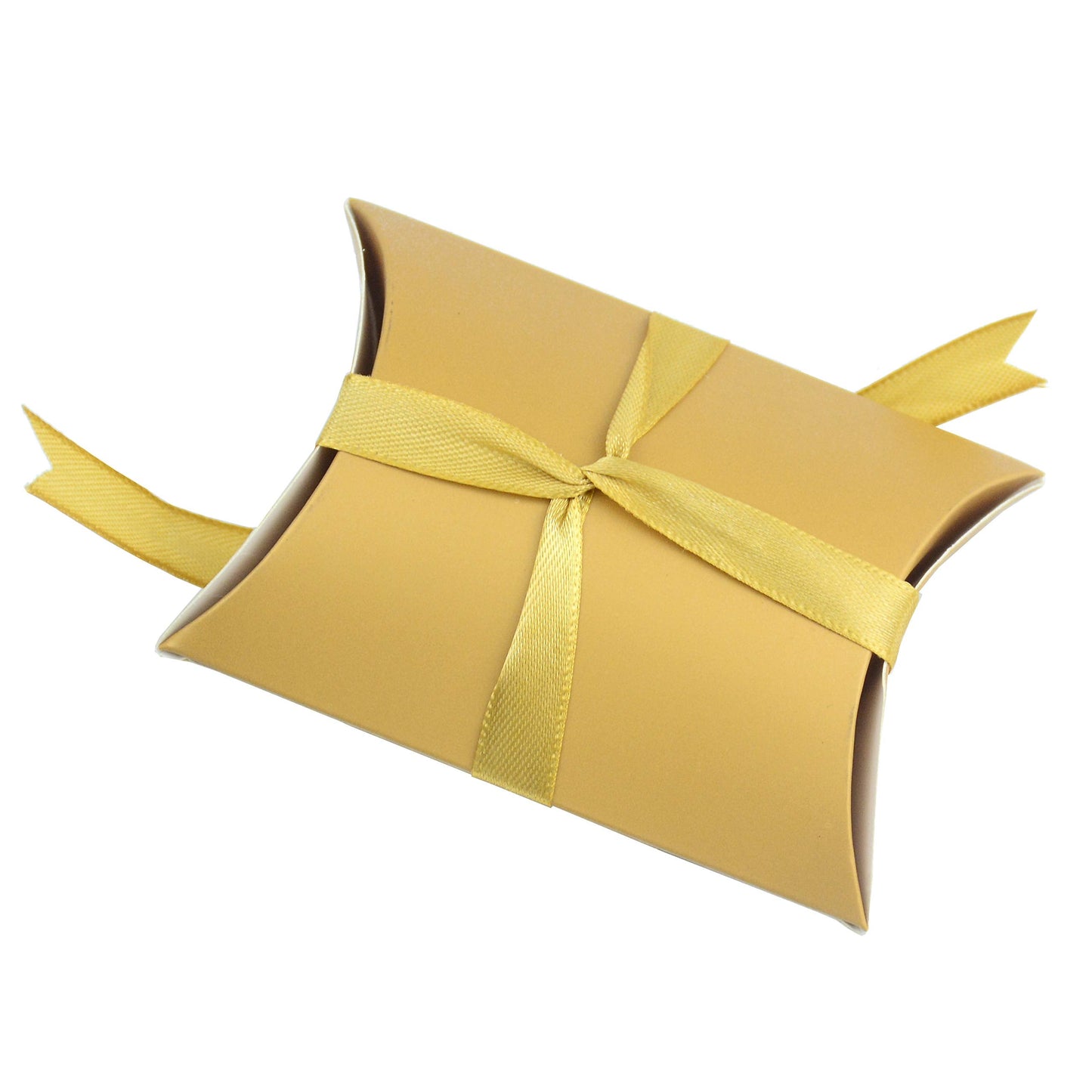 Aokbean 100 Pack Mini Pillow Candy Box Small Gift Boxes with 50 Yards Ribbon for Christmas Wedding Party Favor Gift, Jewelry or Soap Packaging (Gold)