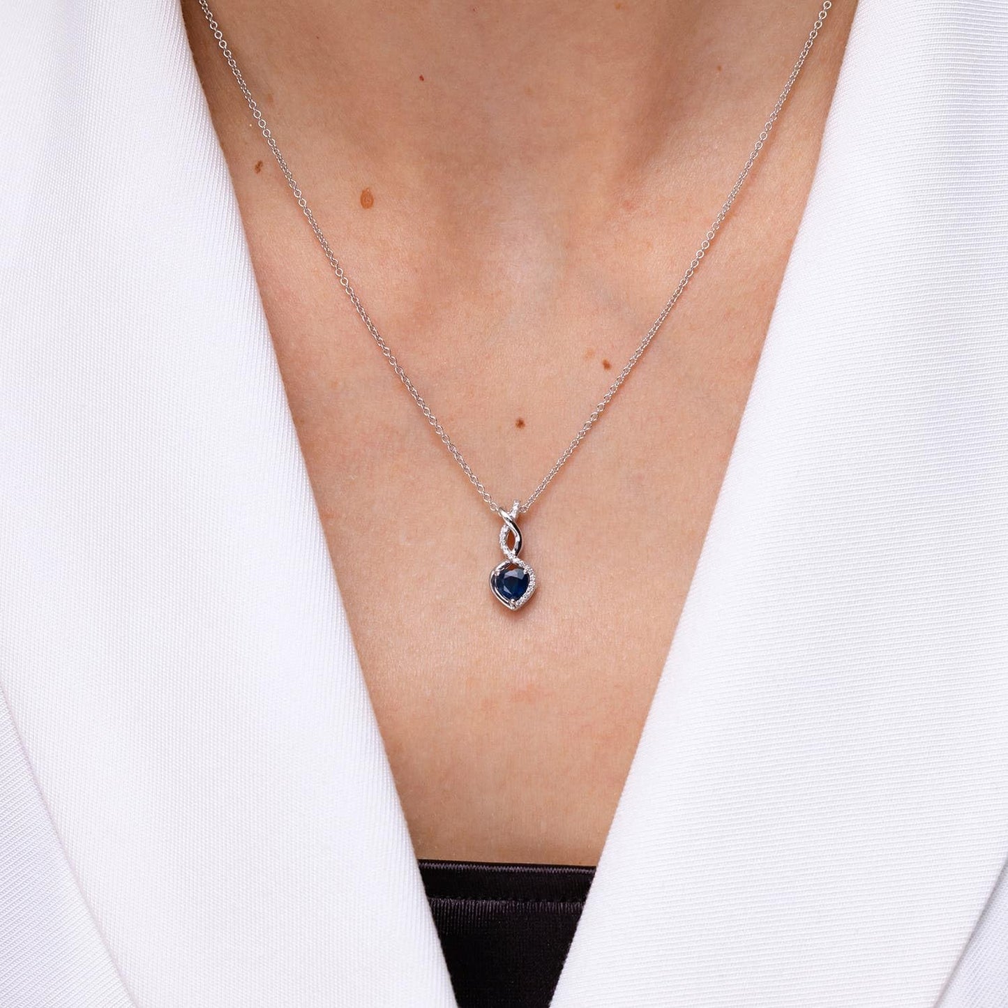 Angara Natural Blue Sapphire Pendant for Women | Heart-Shaped Blue Sapphire Infinity Pendant with Diamond Accents in Sterling Silver | September Birthday, Anniversary, Gemstone Jewelry Gift | A | 4mm