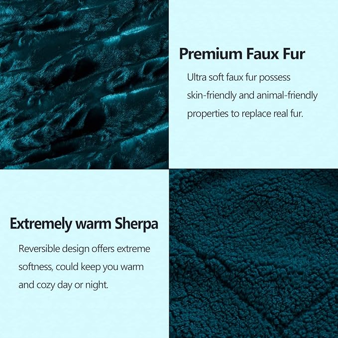 NEWCOSPLAY Super Soft Faux Fur Throw Blanket for Couch Dark Teal Fuzzy Plush Warm Blanket for Sofa Bed (Dark Teal, Throw(50"x60"))