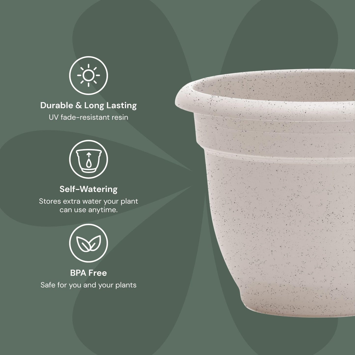 Bloem Ariana 12" Self-Watering Plastic Planter - Rolled Rim Indoor/Outdoor Garden Pot, Vanilla Bean, 2-Pack