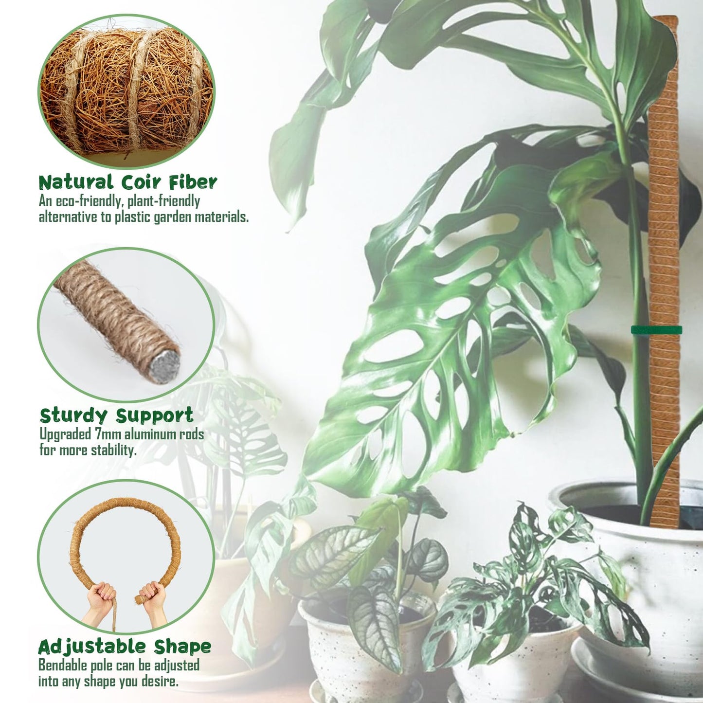 1 Pack 63Inch Bendable Tall Moss Pole for Monstera, 160cm Plant Support Moss Sticks Stakes for Climbing Indoor Plants, Pothos & Philodendron - Coir/Coco Plant Trellis for Potted Climbers & Houseplants