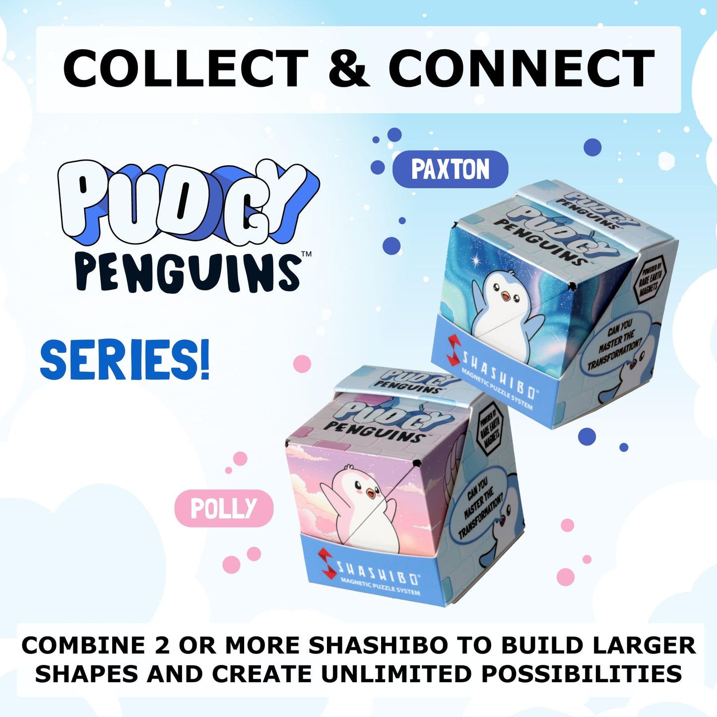 Shashibo Pudgy Penguins Shape Shifting Box – STEM Fidget Toy with Ultra Strong Magnets, Puzzle Cube Transforms into 100+ Shapes, Sensory Gift for Kids, Teens, and Adults (Paxton)