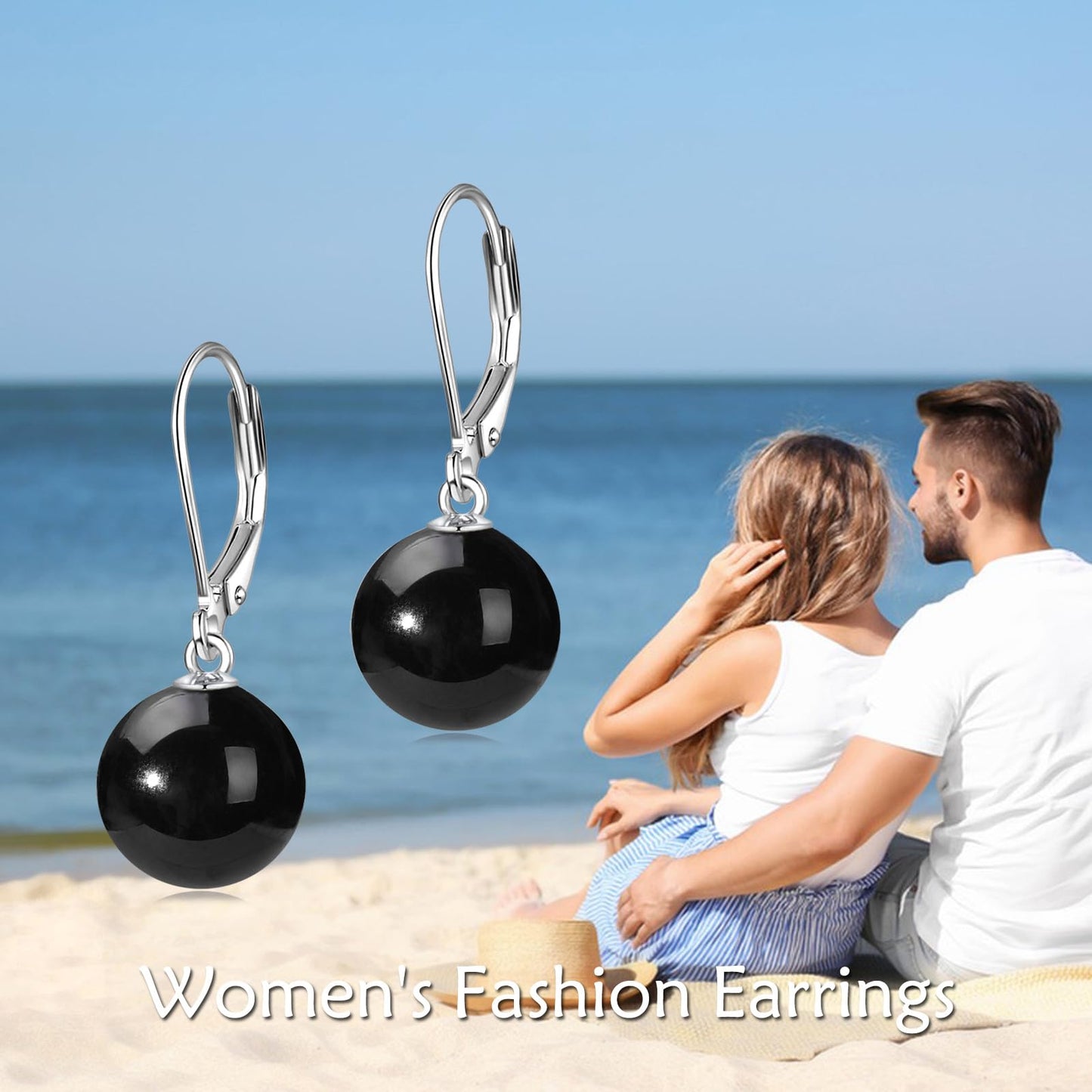 Black Onyx Leverback Earrings 925 Sterling Silver Dangle Drop Jewelry Gifts for Women (Black Onyx)