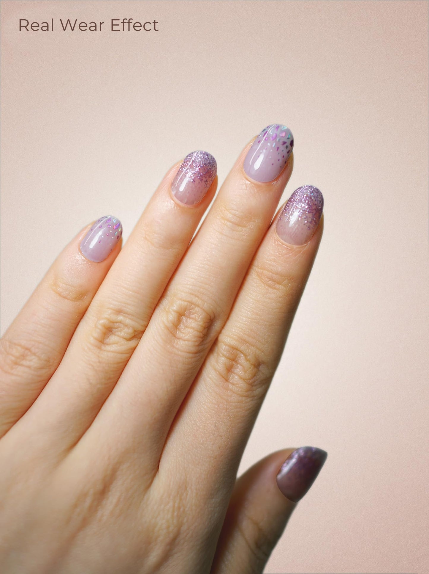 Beaolata Real Gel Nail Strips (No UV Light Needed) - 44Pcs Salon Quality Nail Stickers - Long Lasting Polish Wraps for Women, Easy Apply & Remove (Galaxy Jewel Purple)