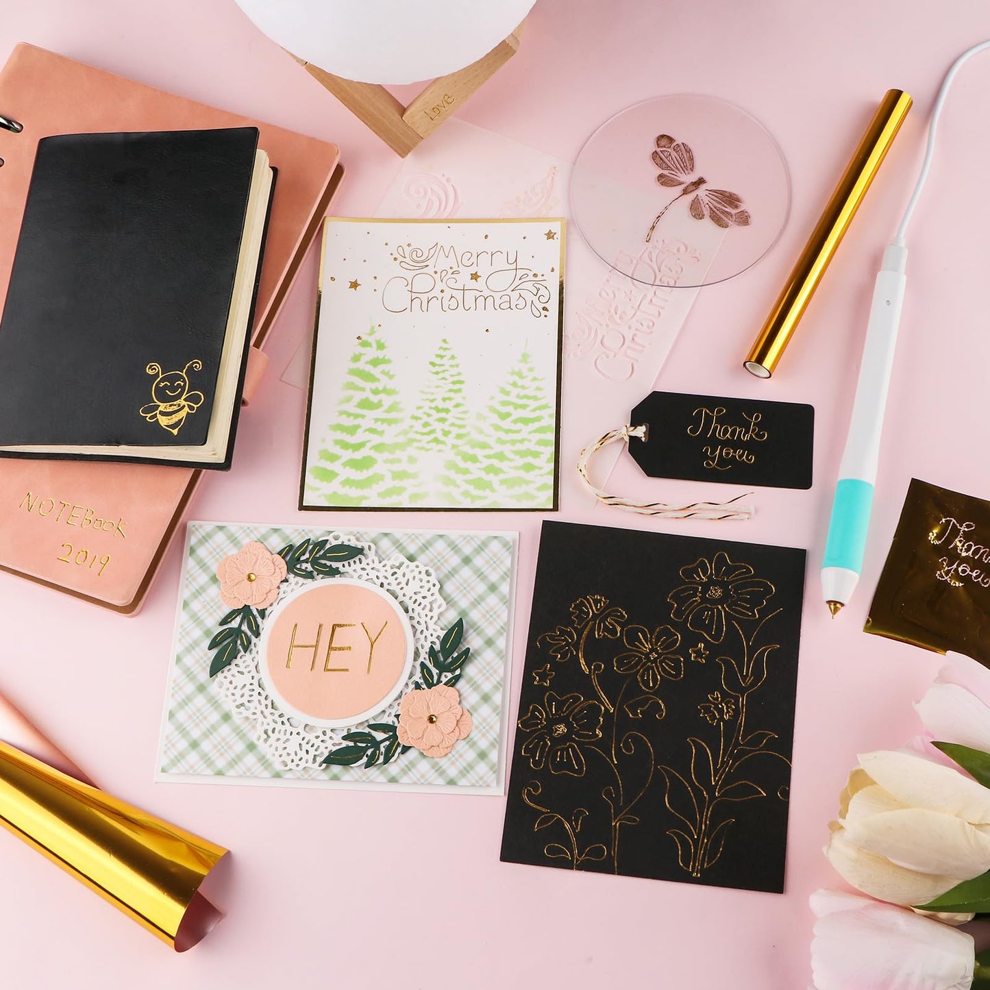 Hot Heated Foil Pens & Hot Foil Roll Set for Card Making Craft Scrapbooking Drawing Pen with USB Cable DC5V Write, Draw, Trace, and Stencil Your Way to Shiny Foiled Beauty Using the Hot Foil Pen