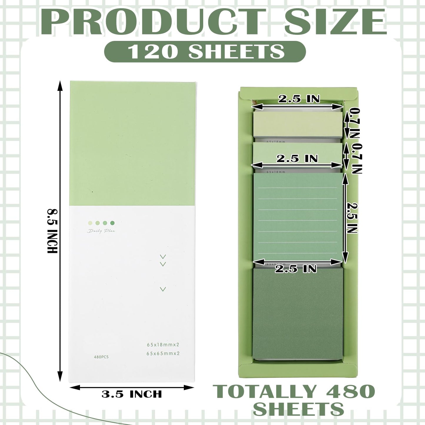 Resurhang Aesthetic Stationery Set Supplies Sticky Notes Set 6 Mini Correction Tapes 6 Retractable Black Ink Pens 0.5mm Fine Point Paper Corrective Pen Self Stick Index Tabs(Green)