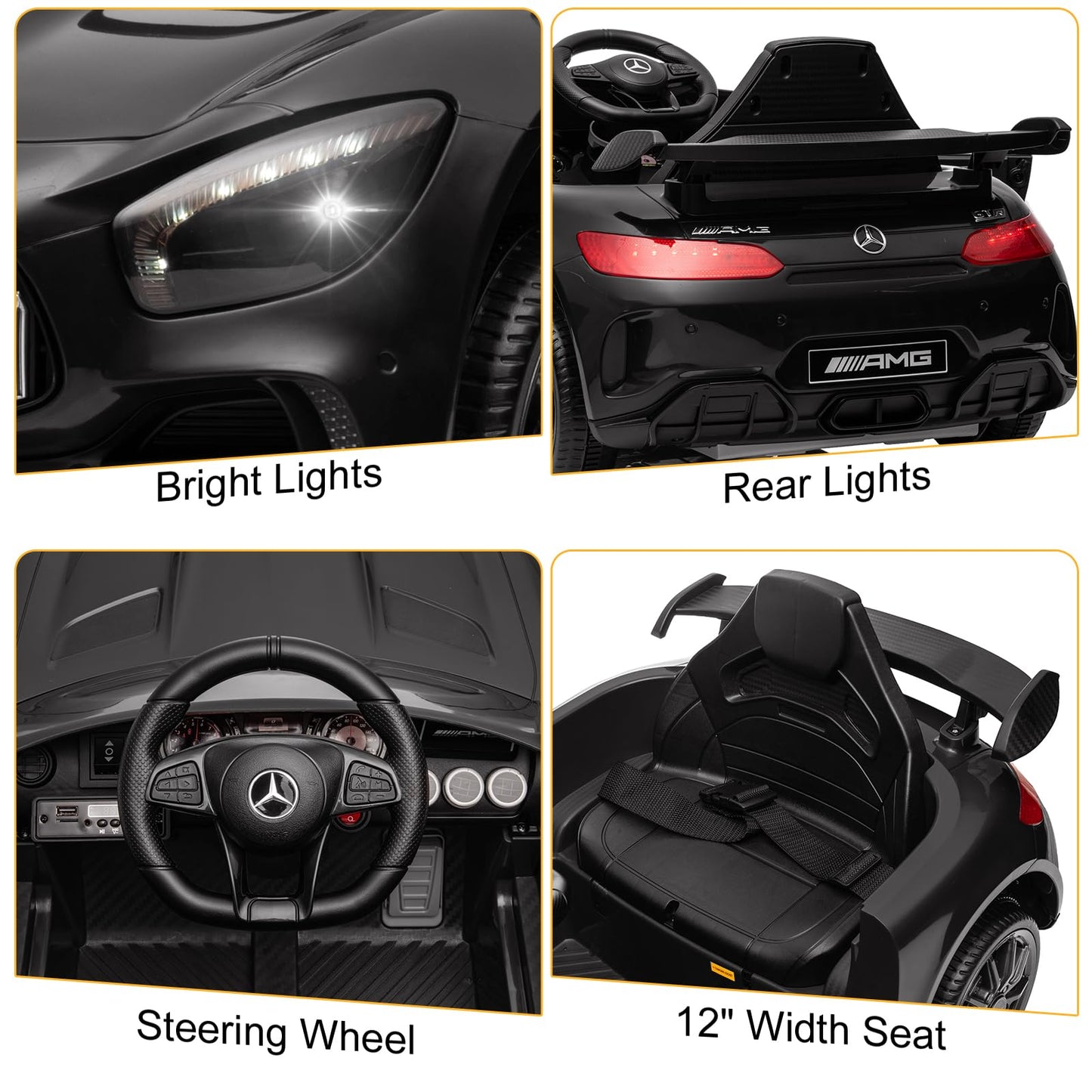 Winado 12V Ride on Car, Licensed Mercedes Benz AMG GTR Battery Powered Electric Vehicle, w/Parent Remote, Wider Seat, LED Lights, Openable Doors, MP3 Player, Smooth Start, 3 Speeds - Black