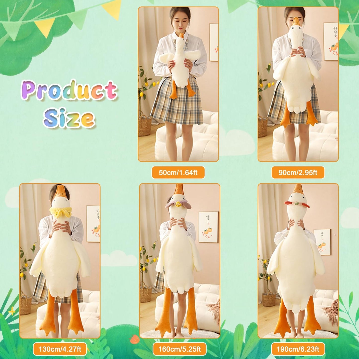 CottonStar Goose Stuffed Animal 63 Inch Plush Doll Toy, Cute Duck Plush Cushion Soft Huge Plushies Pillow, Gift for Kids and Friends, White