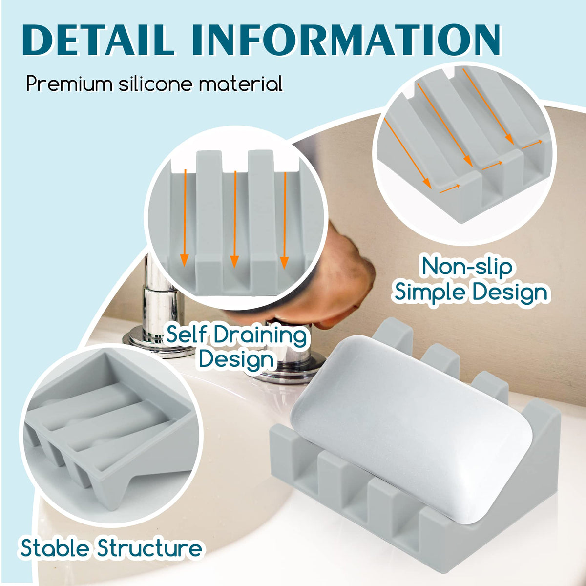 Silicone Soap Dish Self Draining for Shower & Kitchen (2 Count)