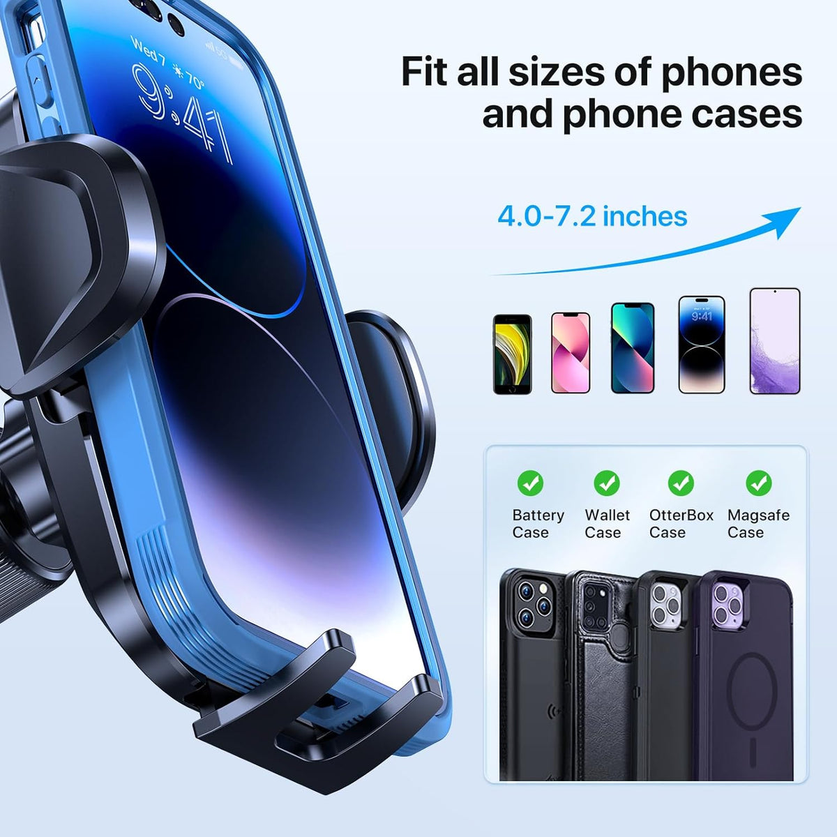 Miracase Phone Holders for Your Car with Upgraded Double Metal Hook Clip, Air Vent Cell Phone Car Mount, Universal Automobile Cradle Fit for iPhone Android and All Smartphones, Light Black