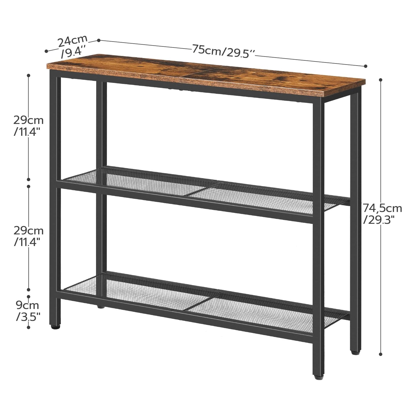 HOOBRO Console Table and Hanging Planter Bundle, 3-Tier Narrow Entryway Table, Hanging Planters for Indoor Plants Set of 2, BF73XG01-BK08HJP201