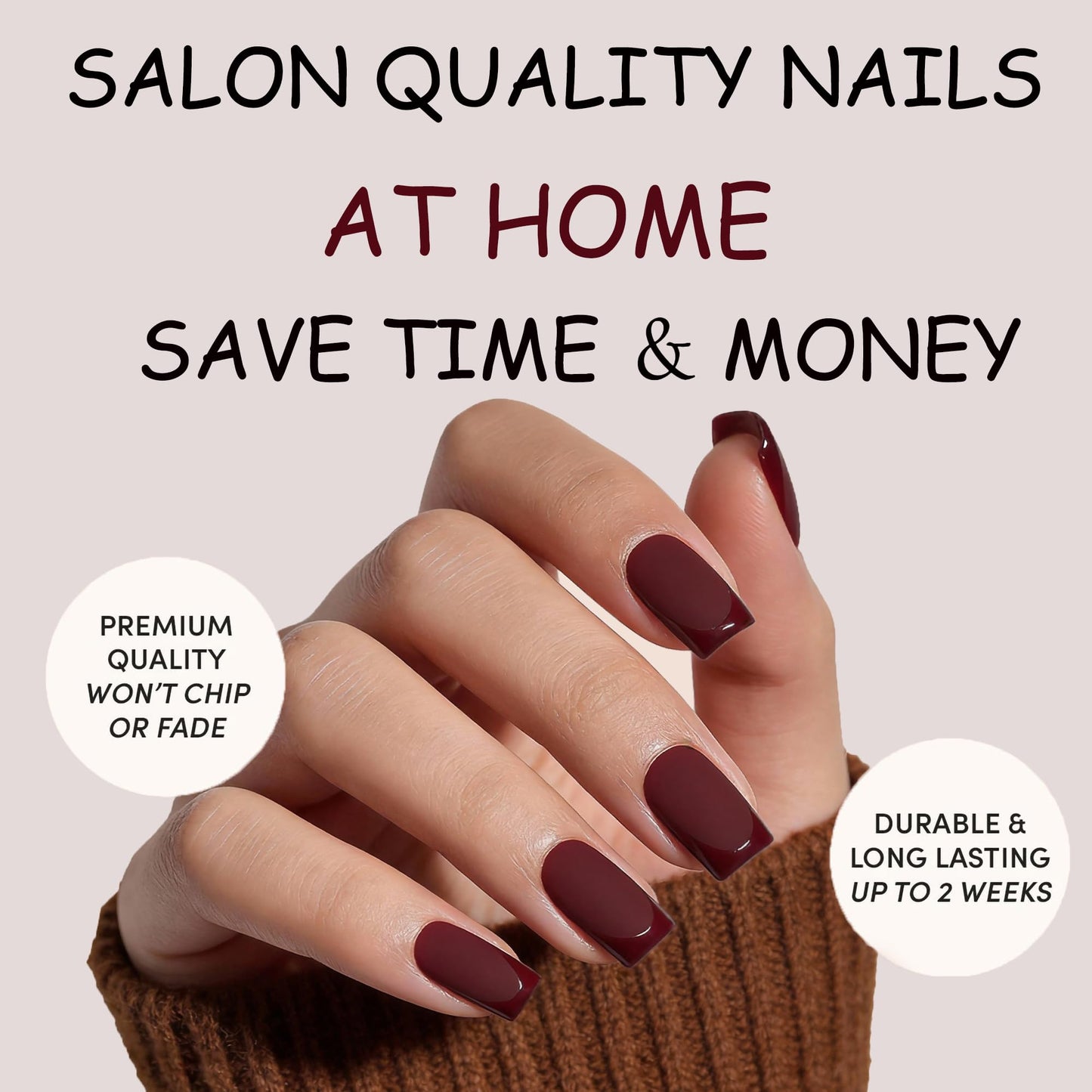 Dark Red Press On Nails Square -Short Red Nails with Glossy French Tips in a Matte Finish 16 Sizes - 32 Nail Kit with Glue