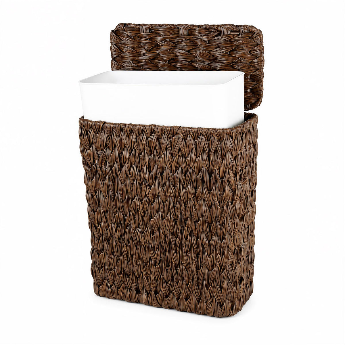 Brown Wicker Trash Can with Lid and Liner